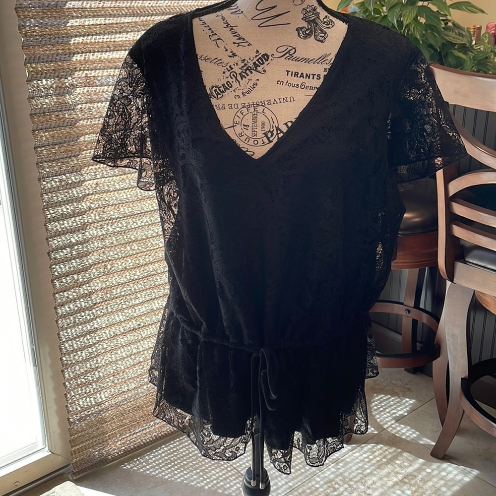NWOT IMNYC black lace top withdraw string waist for peplum look size XL/TG